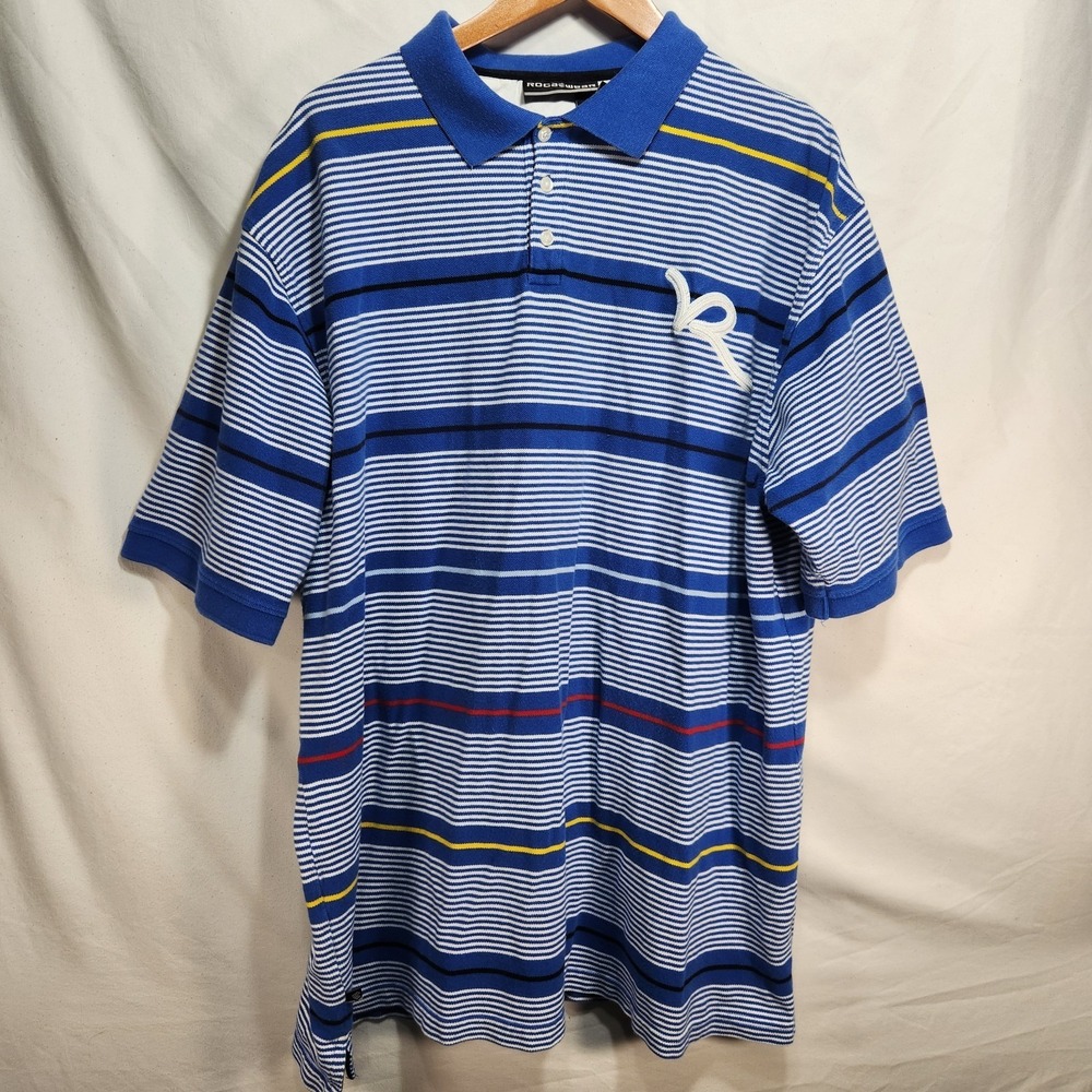 Rocawear‎ Mens Polo Shirt Size 3XL 100% Cotton Blue Striped Short Sleeve